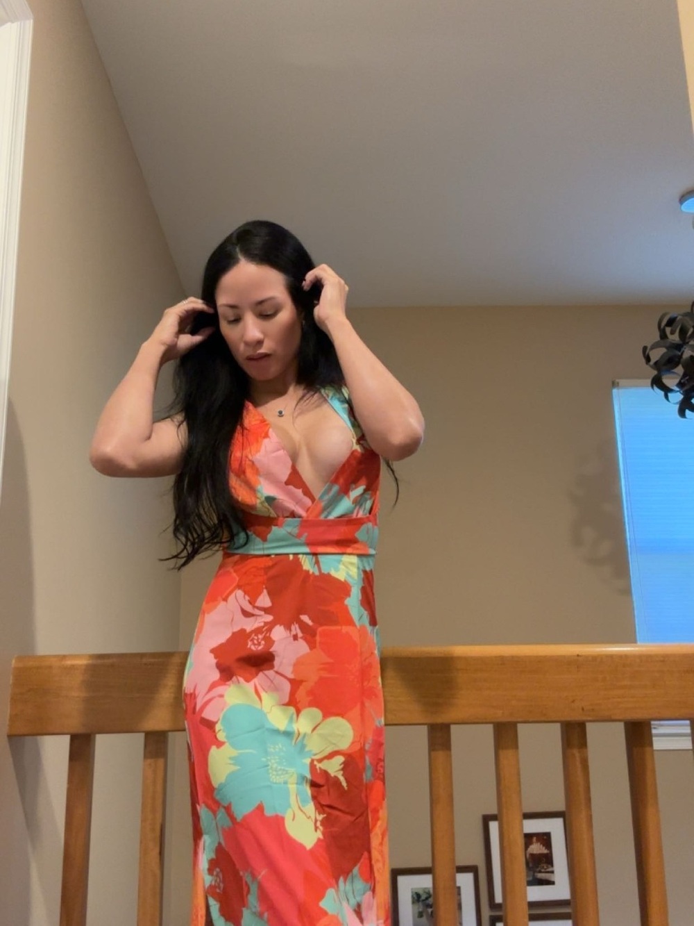 Floral Maxi Dress in Red & Blue Like New